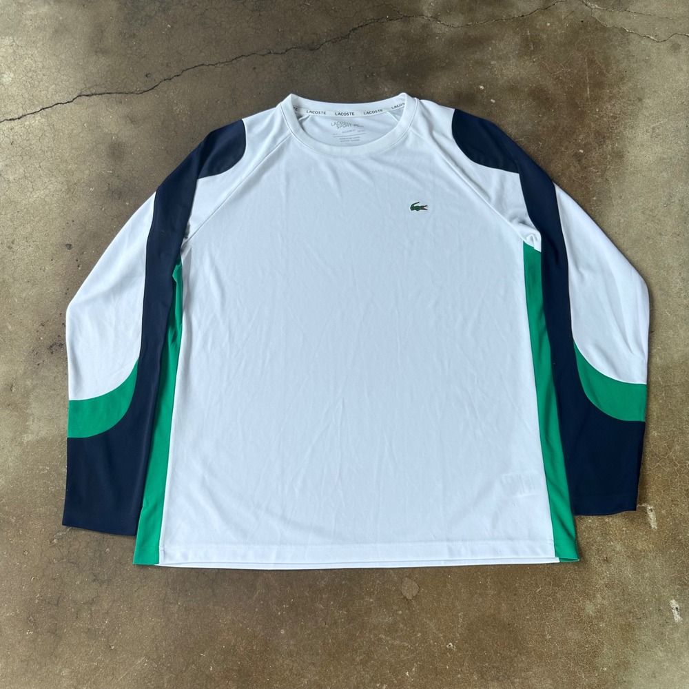 Lacoste Sport Shirt Mens XXL White Excellent Ultra Dry Long Sleeve Colorblock